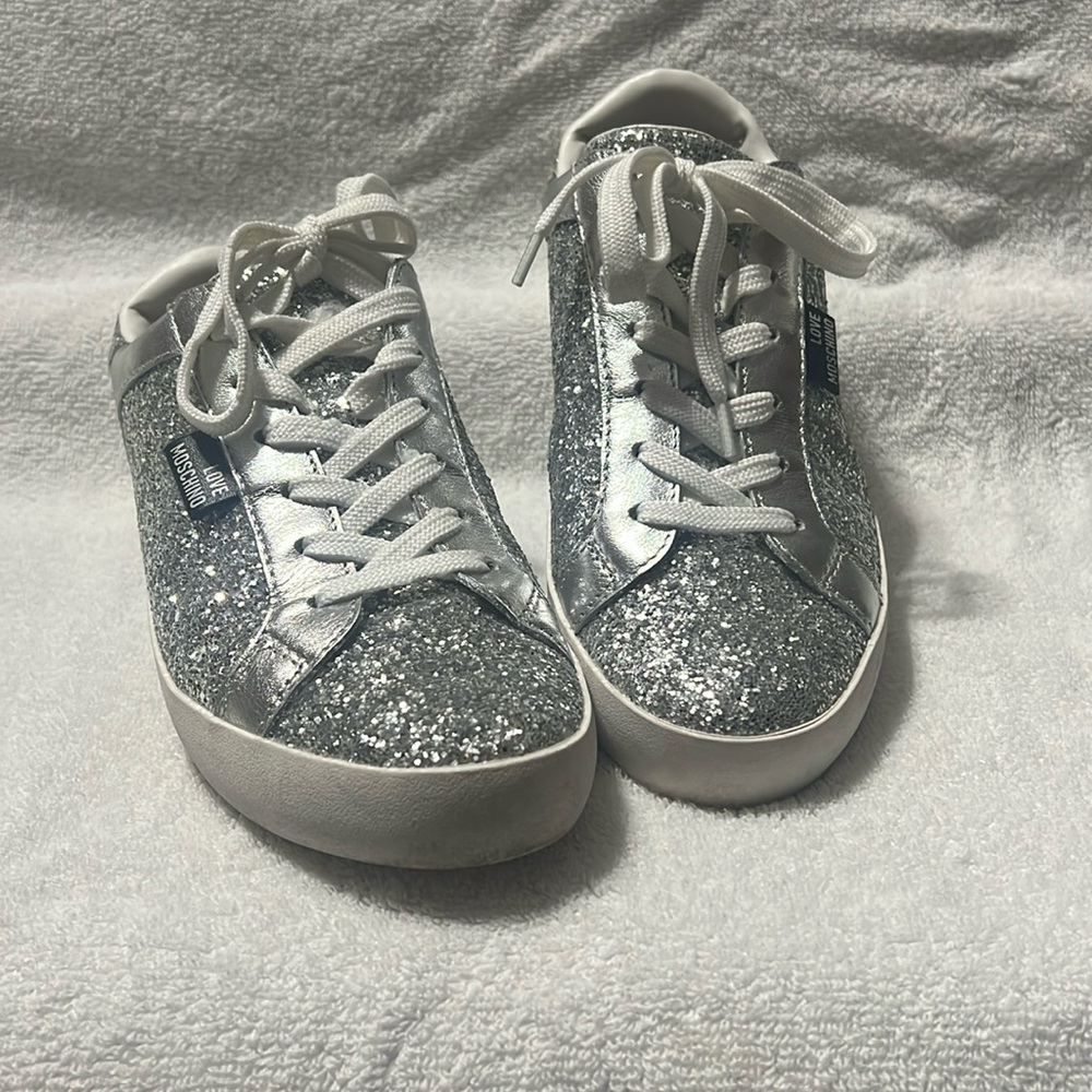 Love Moschino. Glittery Silver Shoes. Size 38/7